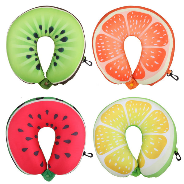 U Shaped Neck Protection Pillow Watermelon Lemon Kiwi Orange Fruit Pillows Nanoparticles Massage Neck Pillow Car Travel Cushion